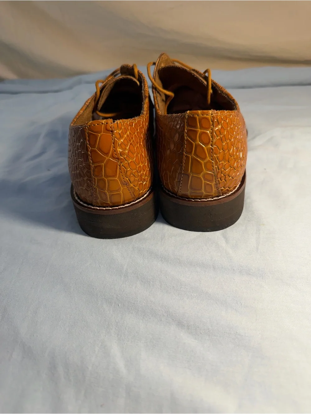 Stacy Adams Cognac Croc-Embossed Leather Oxfords